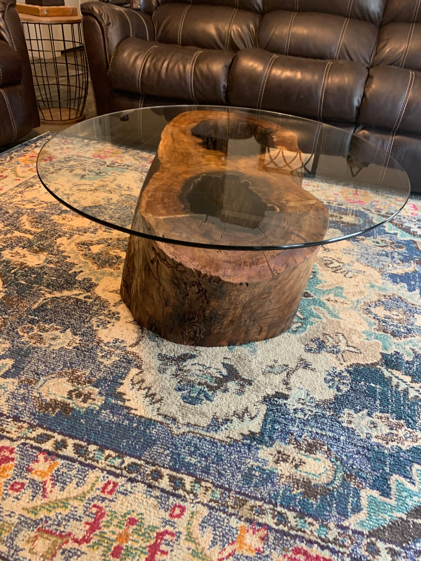 36in Glass Top Spalted Cedar Elm Base Table