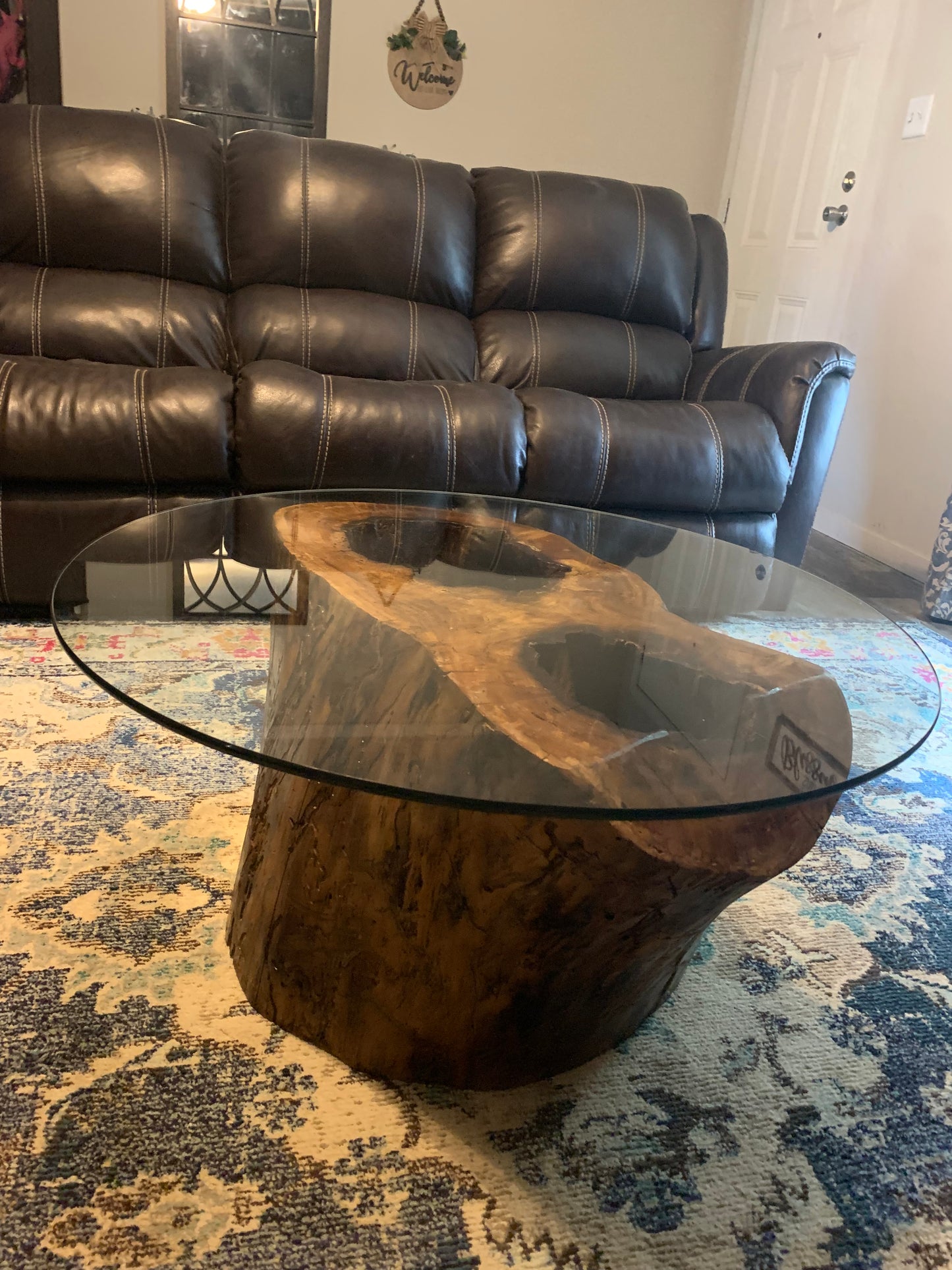 36in Glass Top Spalted Cedar Elm Base Table
