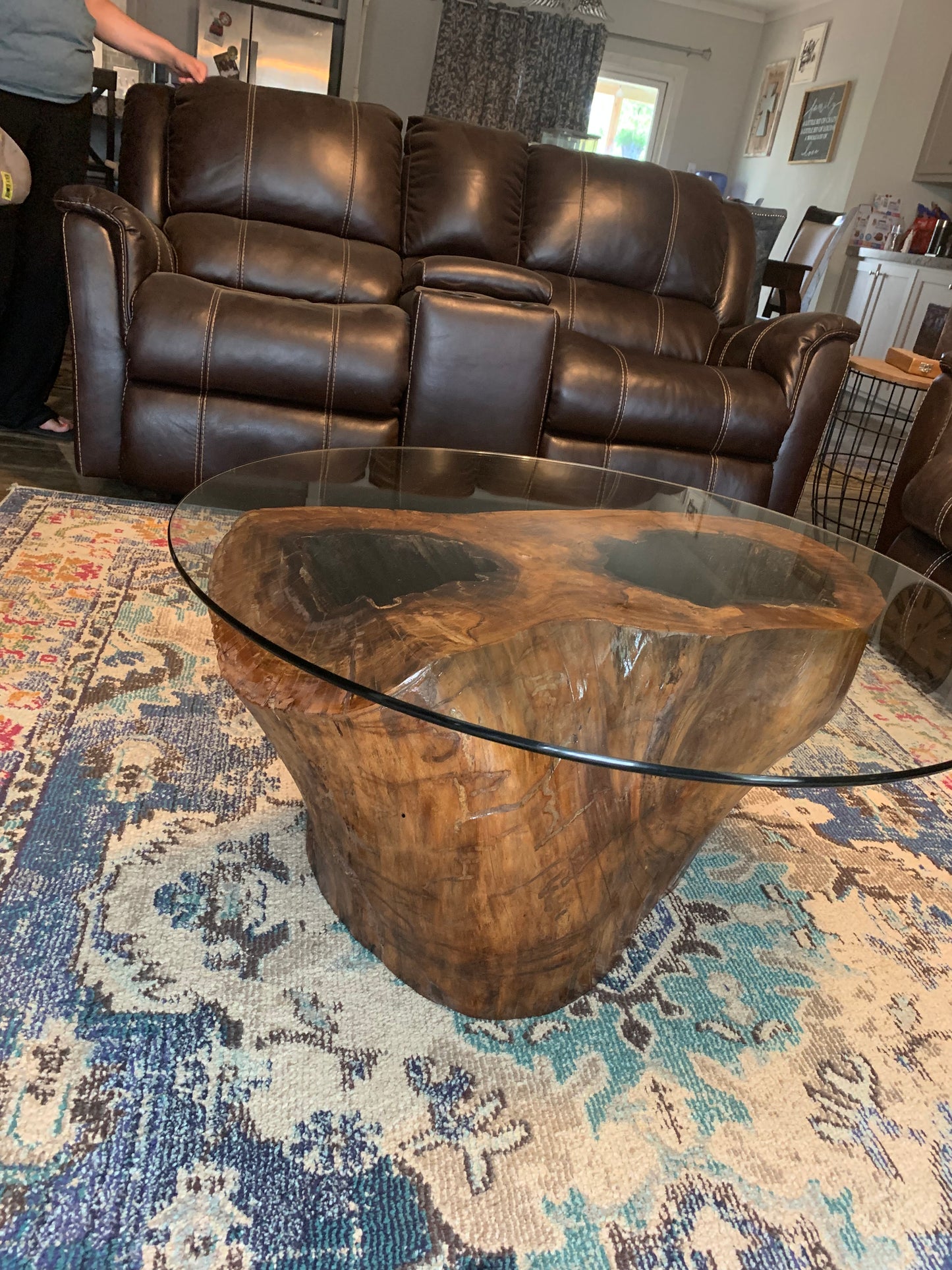 36in Glass Top Spalted Cedar Elm Base Table