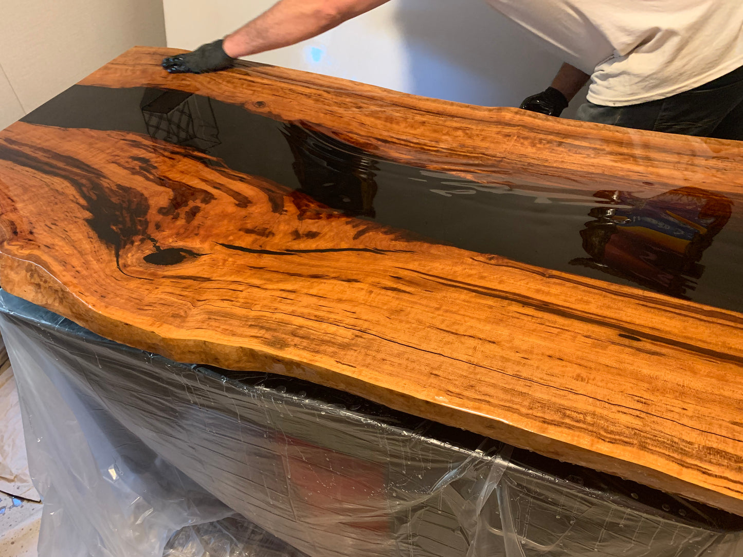 Live Edge Cherry Wood and Black Epoxy Dining Tabletop