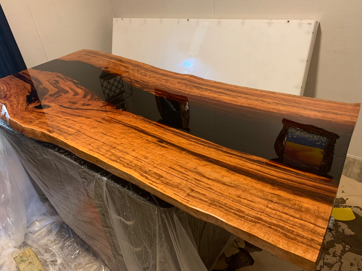 Live Edge Cherry Wood and Black Epoxy Dining Tabletop
