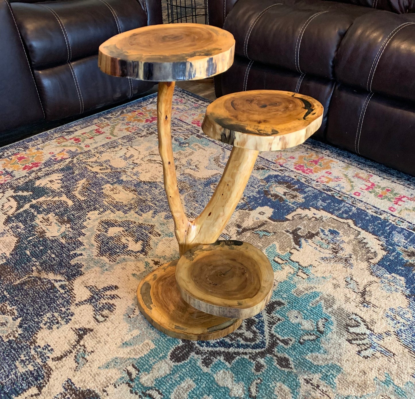 Wood medallion 3 tiered Plant Stand