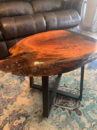 Cherry Wood and Black Epoxy Bedside/End Tabletop