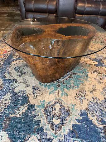 36in Glass Top Spalted Cedar Elm Base Table
