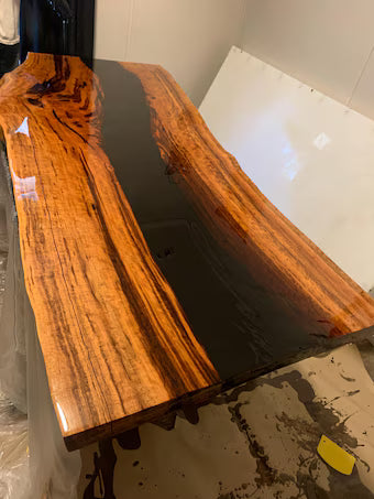 Live Edge Cherry Wood and Black Epoxy Dining Tabletop